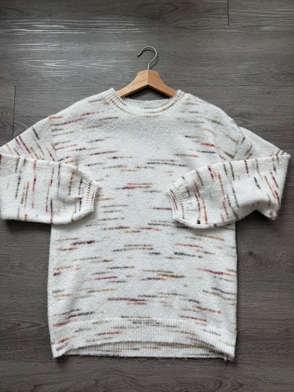 Anthropologie Cream Speckled Crewneck Sweater with Multicolor Flecks